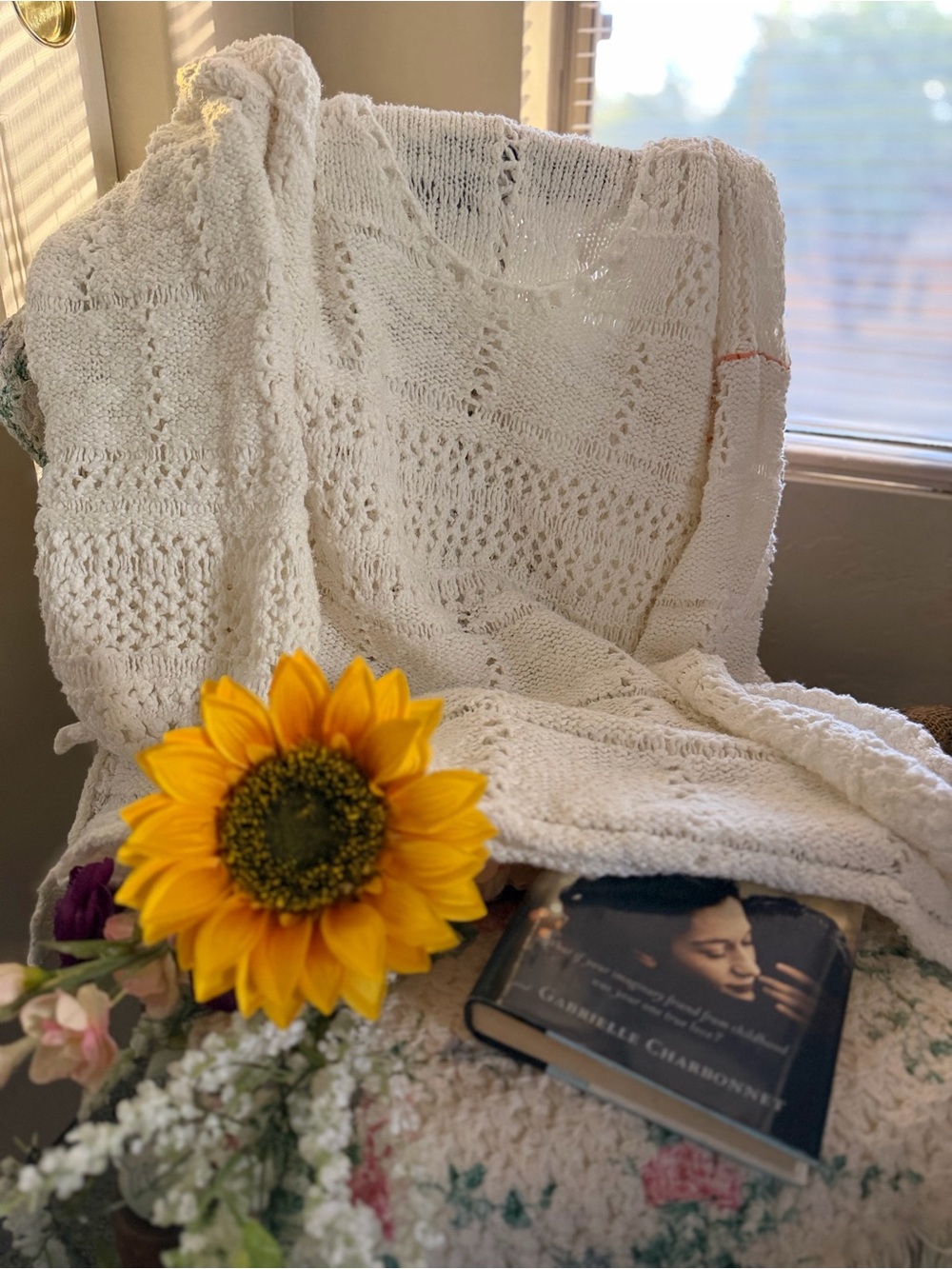 Free People Cream Crochet Openwork Scoop Neck Sweater